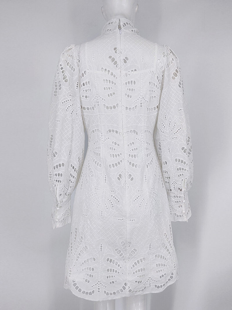 Floral Lace Stand Neck Lanter Sleeves Mini Dress With Wrap Belted Floral Lace Stand Neck Lanter Sleeves Mini Dress With Wrap Belted