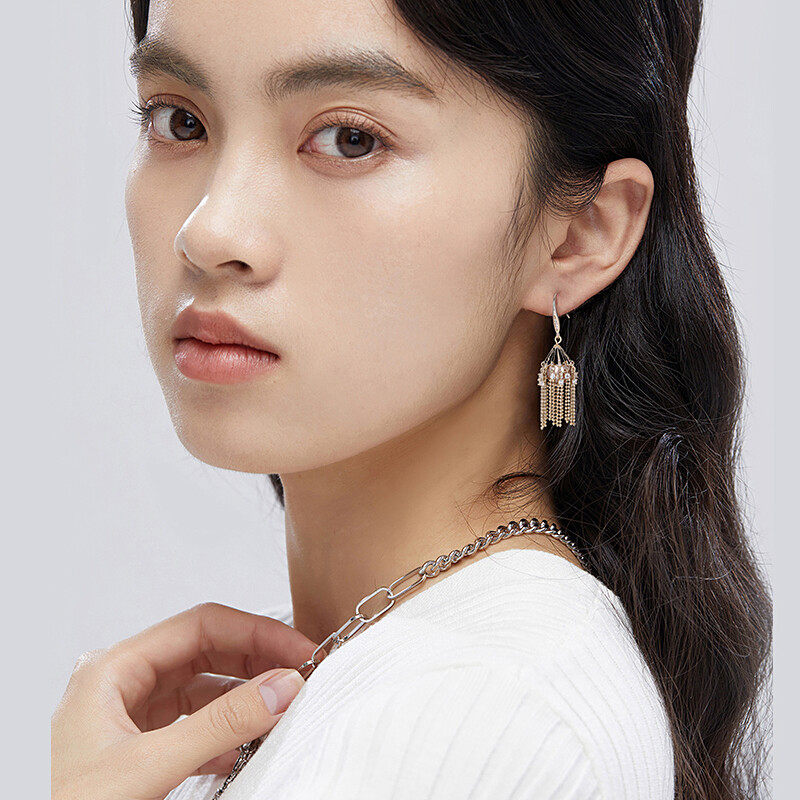 Drop earrings in bead design s925 hoop