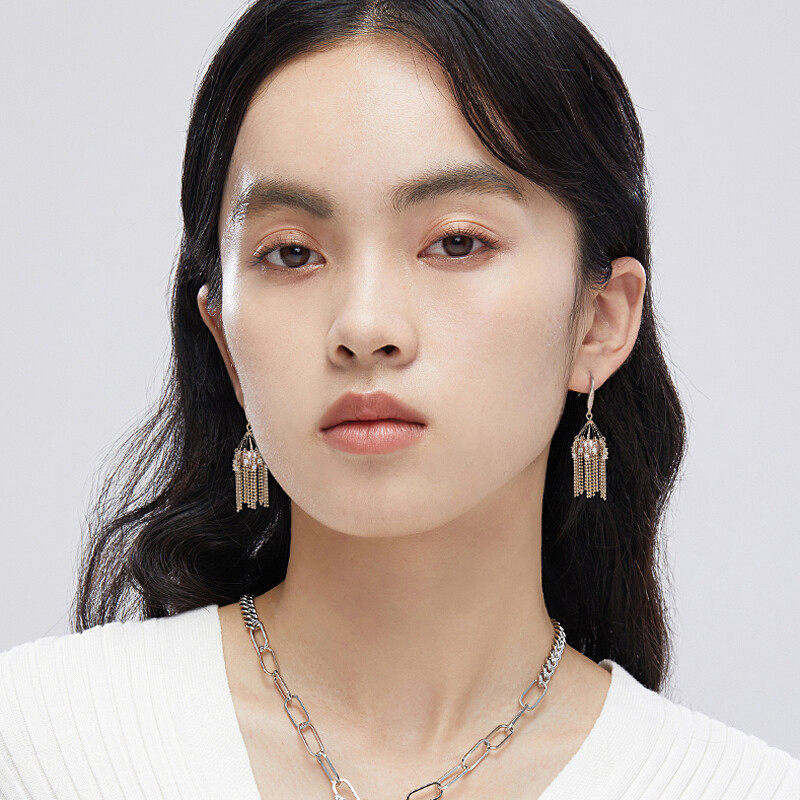 Drop earrings in bead design s925 hoop