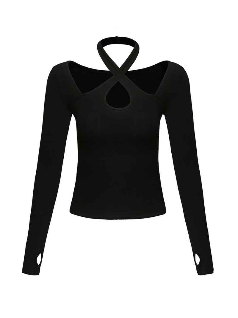 Hollow out hanging neck long sleeve T-shirt Hollow out hanging neck long sleeve T-shirt