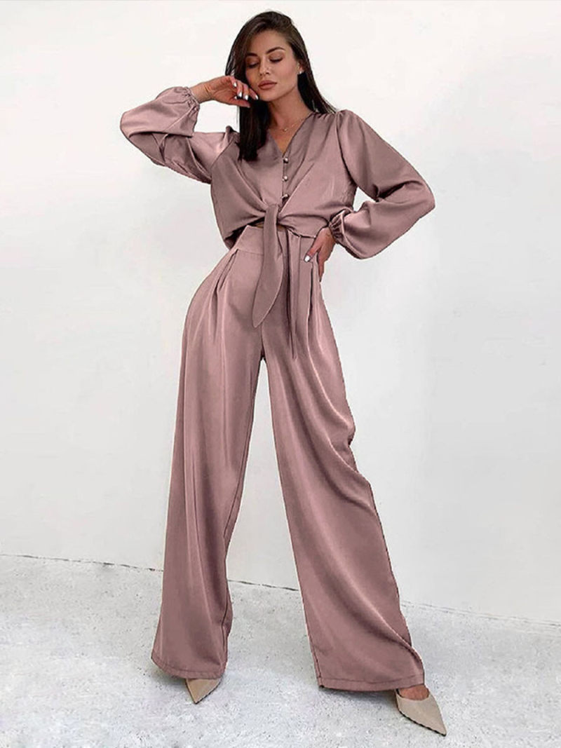 Ice silk satin leisure shirt trousers two-piece outfit Ice silk satin leisure shirt trousers two-piece outfit