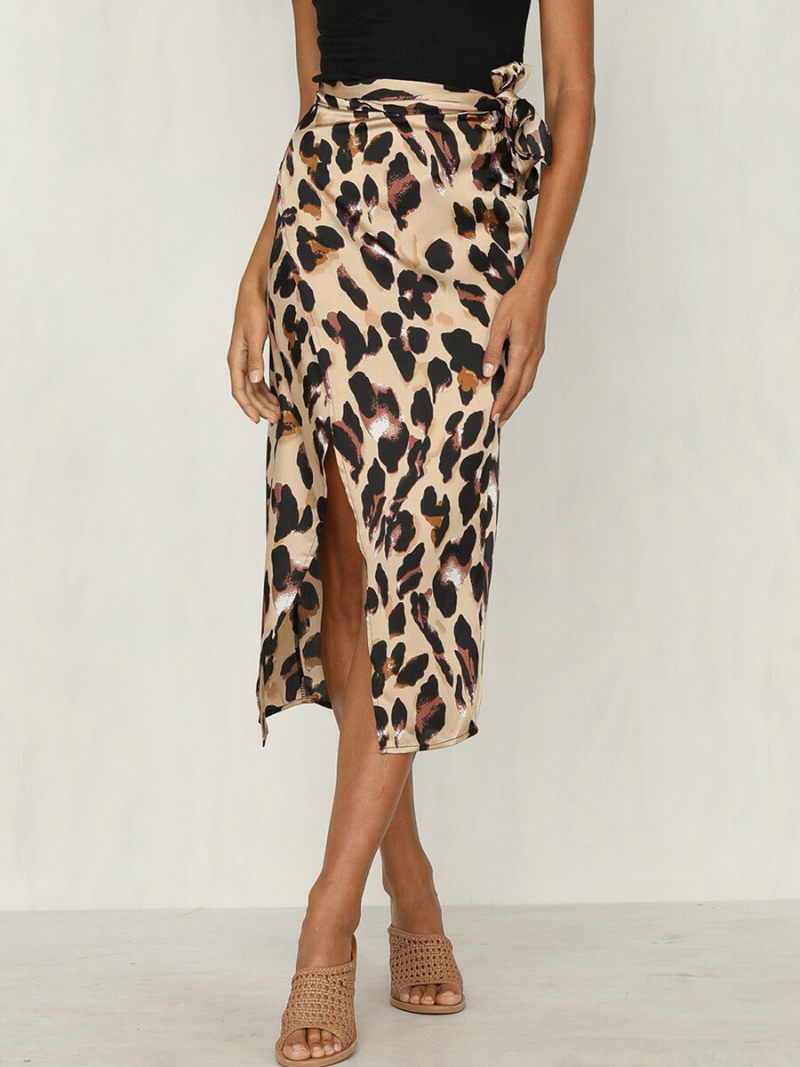 Leopard Print Split Side Mide Skirt Leopard Print Split Side Mide Skirt