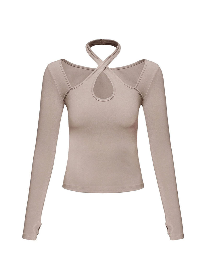 Hollow out hanging neck long sleeve T-shirt Hollow out hanging neck long sleeve T-shirt