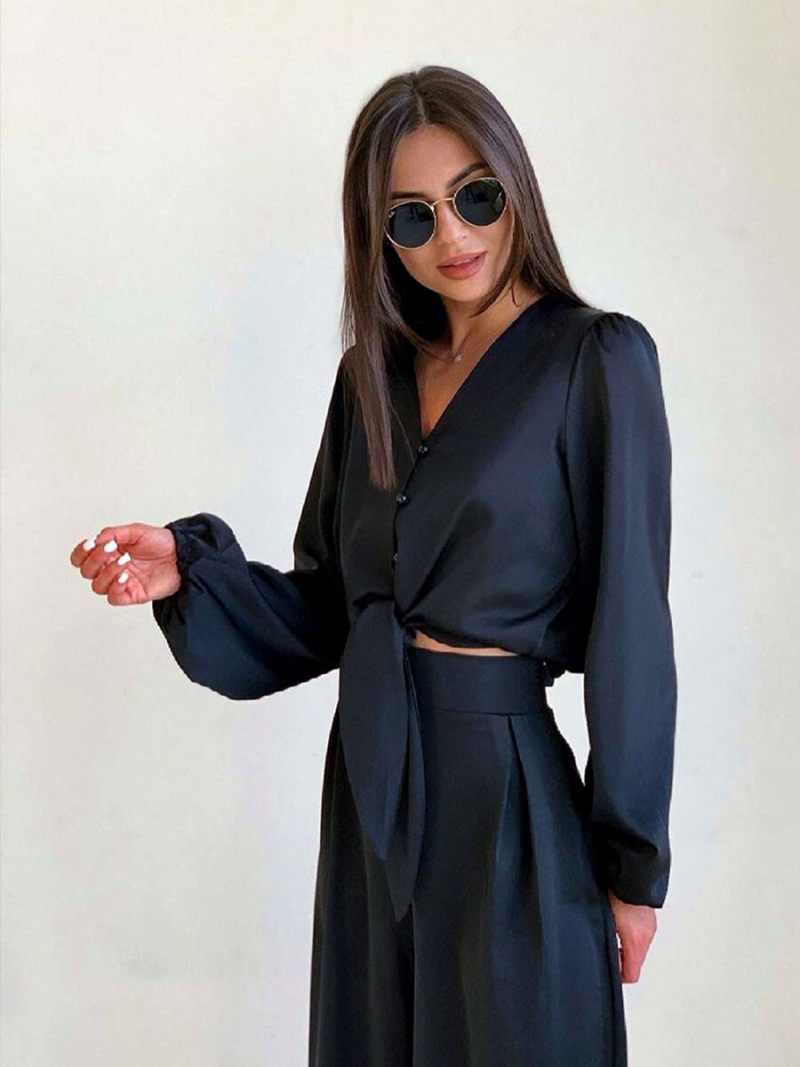 Ice silk satin leisure shirt trousers two-piece outfit Ice silk satin leisure shirt trousers two-piece outfit