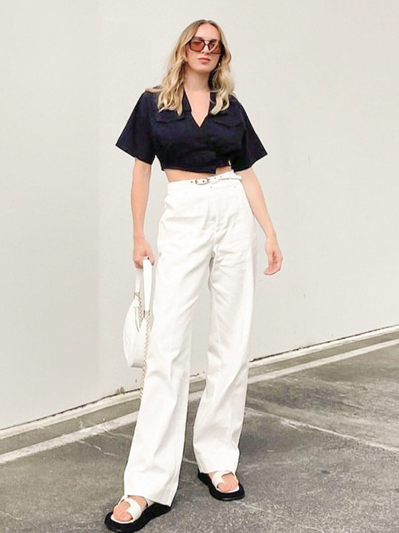 Collar Short Sleeves Crop Top Collar Short Sleeves Crop Top