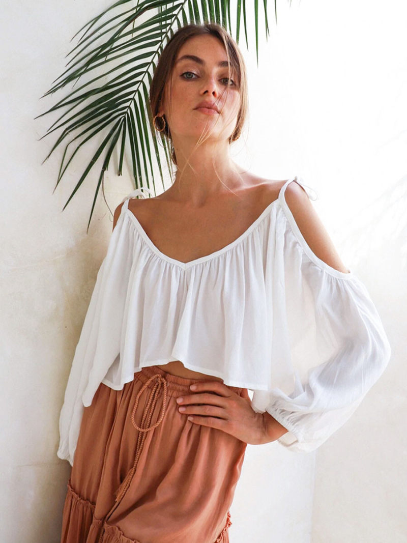 V-neck Cut Out Sholder Backless Blouse V-neck Cut Out Sholder Backless Blouse