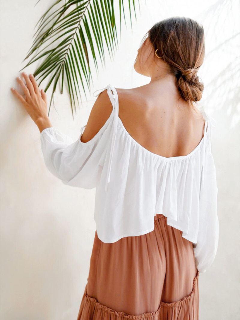 V-neck Cut Out Sholder Backless Blouse V-neck Cut Out Sholder Backless Blouse