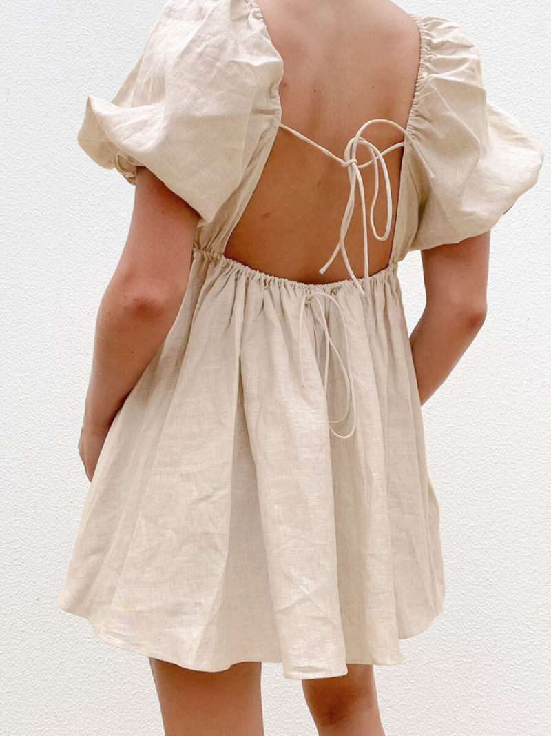 Square Neck Short Sleeves Backless Blouse Square Neck Short Sleeves Backless Blouse