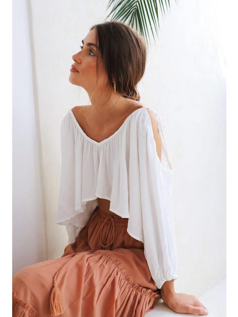 V-neck Cut Out Sholder Backless Blouse V-neck Cut Out Sholder Backless Blouse