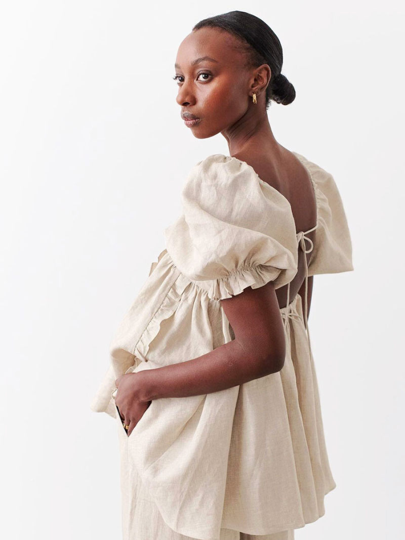 Square Neck Short Sleeves Backless Blouse Square Neck Short Sleeves Backless Blouse