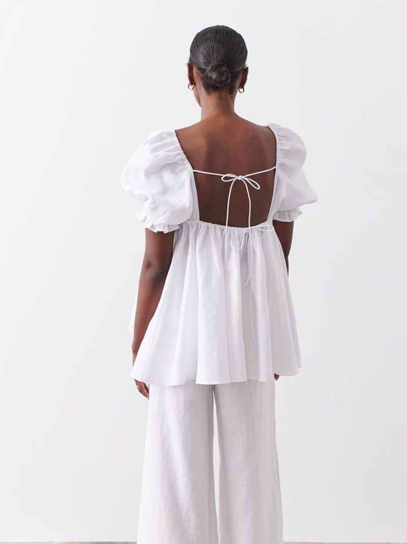 Square Neck Short Sleeves Backless Blouse Square Neck Short Sleeves Backless Blouse