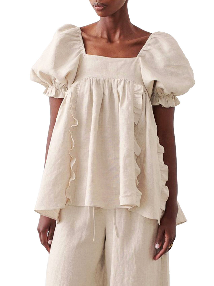 Square Neck Short Sleeves Backless Blouse Square Neck Short Sleeves Backless Blouse