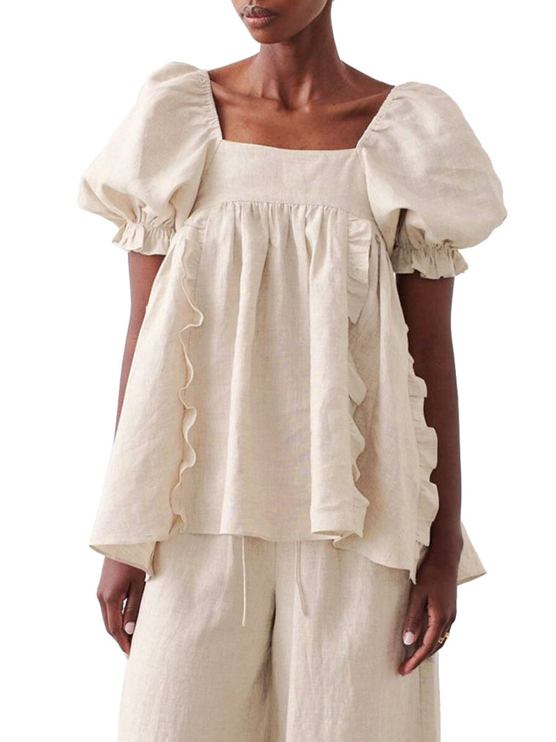 Square Neck Short Sleeves Backless Blouse Square Neck Short Sleeves Backless Blouse