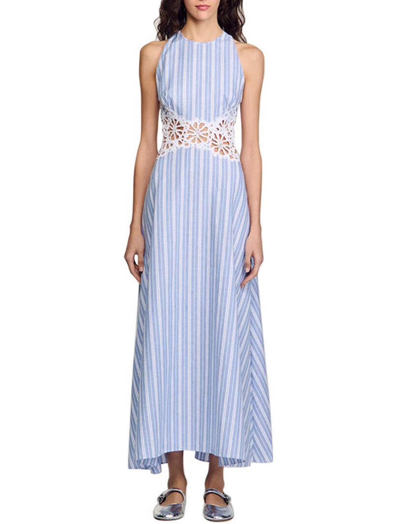 Blue and white striped back lace openwork dress Blue and white striped back lace openwork dress