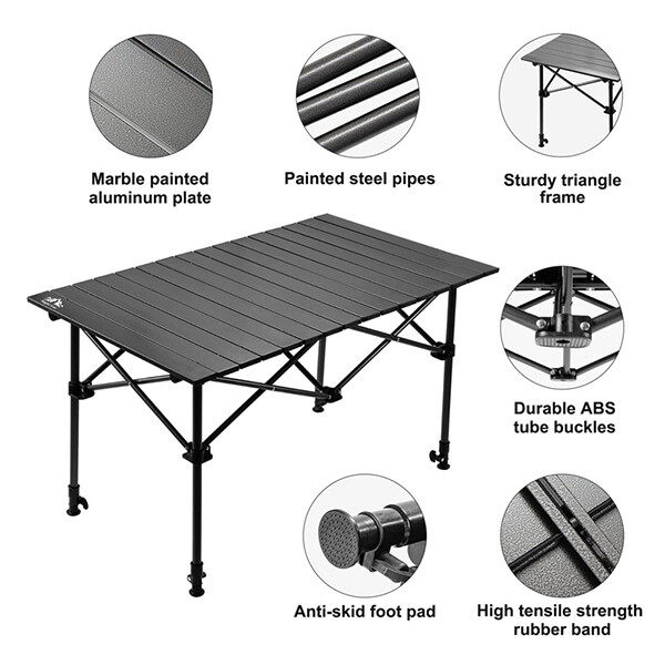 Folding Camping Table Portable Roll-up Table Adjustable Height Outdoor Desk