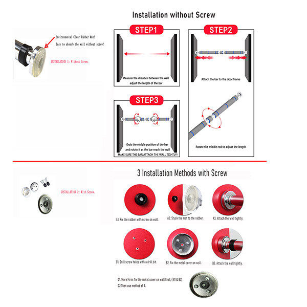 Haoying Pull-up Bar for Doorway No Screw / With Screw 24 to 50 Inches Home Fitness equipment