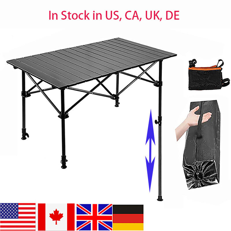 Folding Camping Table Portable Roll-up Table Adjustable Height Outdoor Desk
