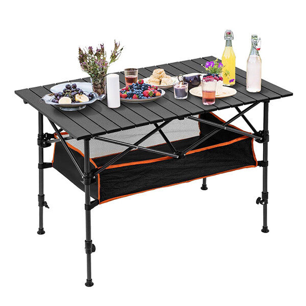 Folding Camping Table Portable Roll-up Table Adjustable Height Outdoor Desk