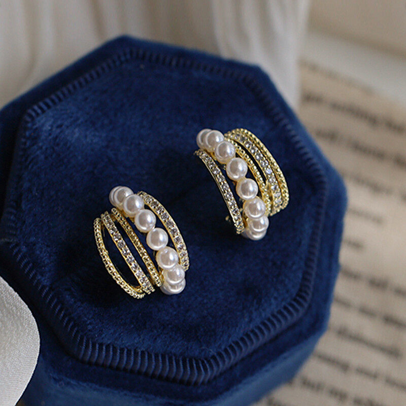 earrings Earrings with diamante in gold and pearls  s925 hoop