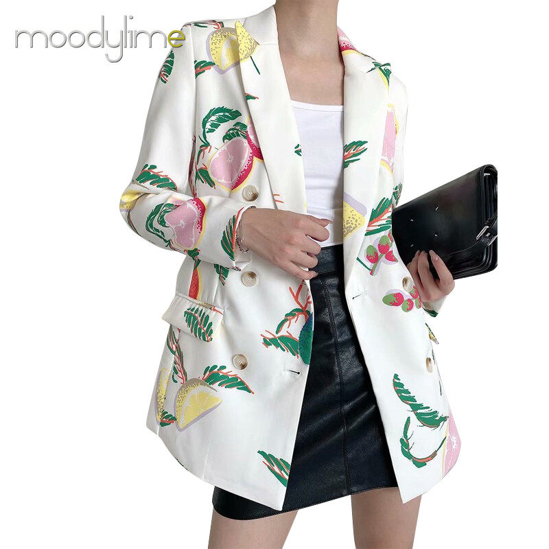 Lapel Neck Double Breasted Blazer In Printed