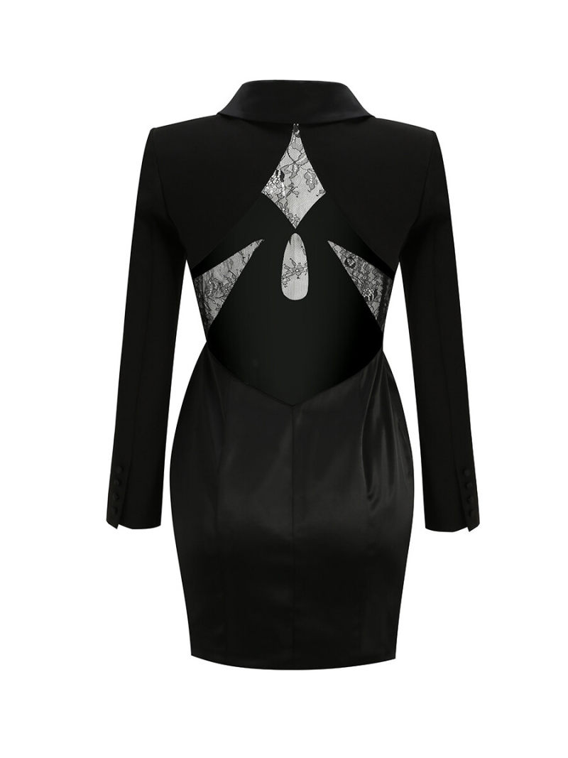 Satin Blazer Mini Dress And Back Open With Lace Inserts