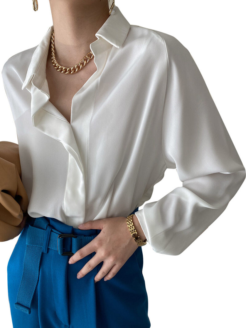 Oversized Long Sleeves Collar Slip  Blouse