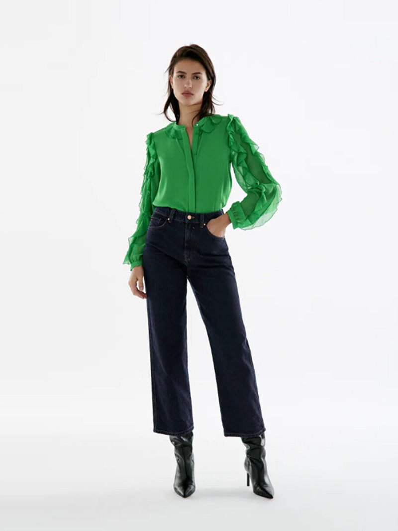 Button Through Frill Details Sleeves  Blouse