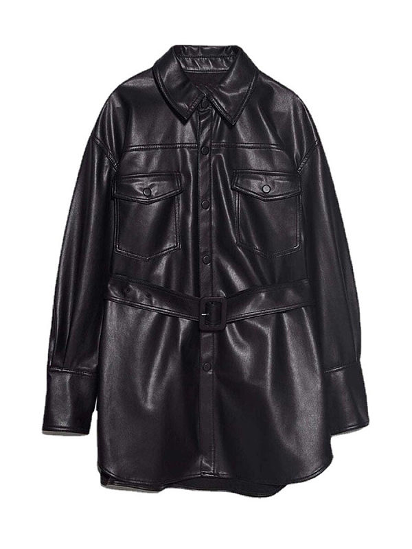 Pure color imitation leather jacket