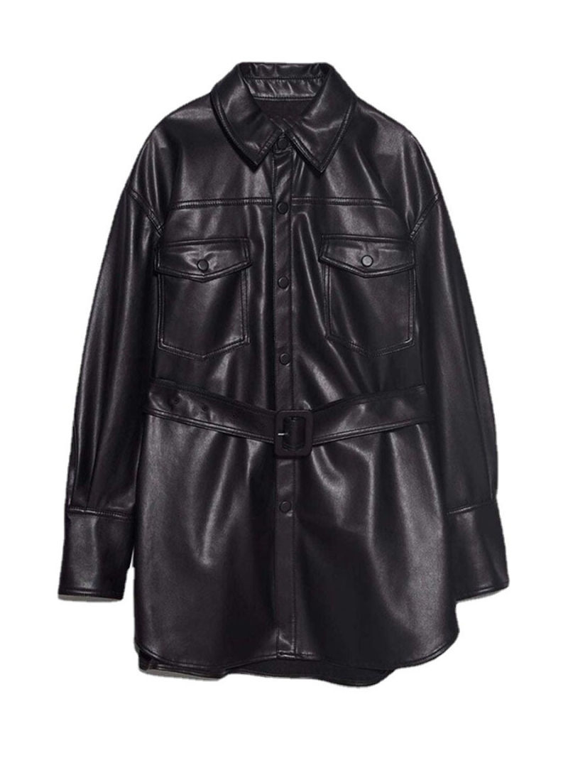 Pure color imitation leather jacket