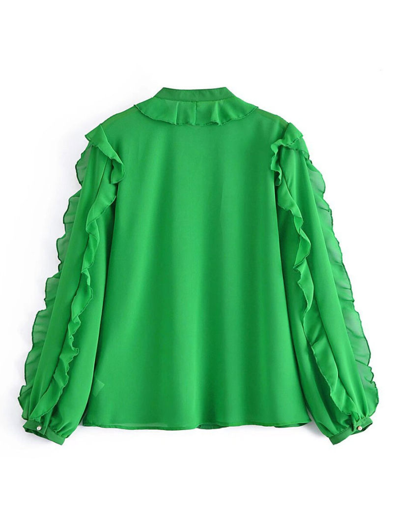 Button Through Frill Details Sleeves  Blouse