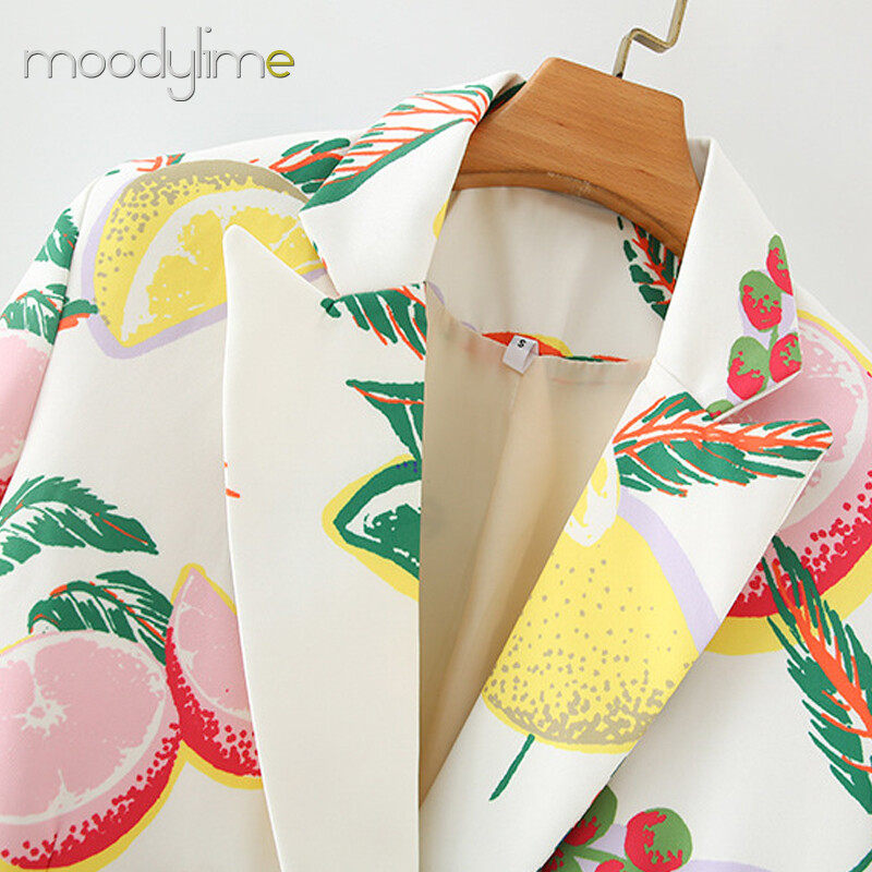 Lapel Neck Double Breasted Blazer In Printed