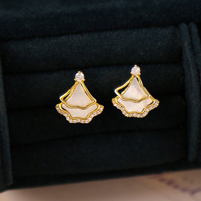 earrings Earrings With diamante in gold and shell  s925 hoop