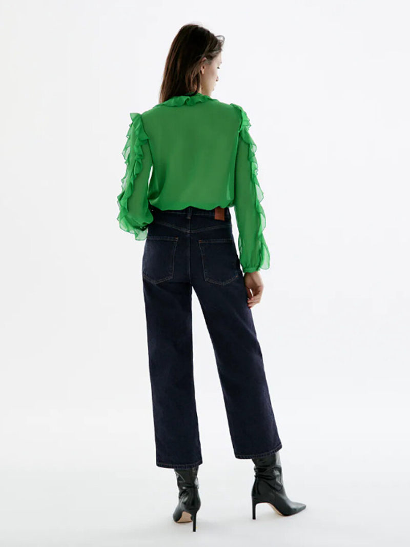 Button Through Frill Details Sleeves  Blouse