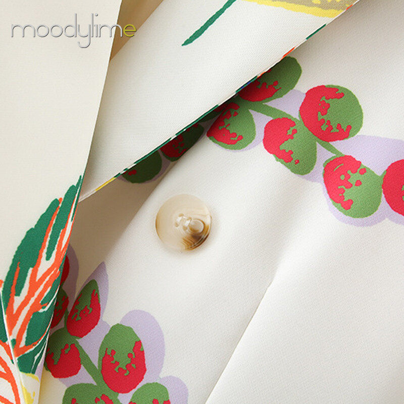 Lapel Neck Double Breasted Blazer In Printed