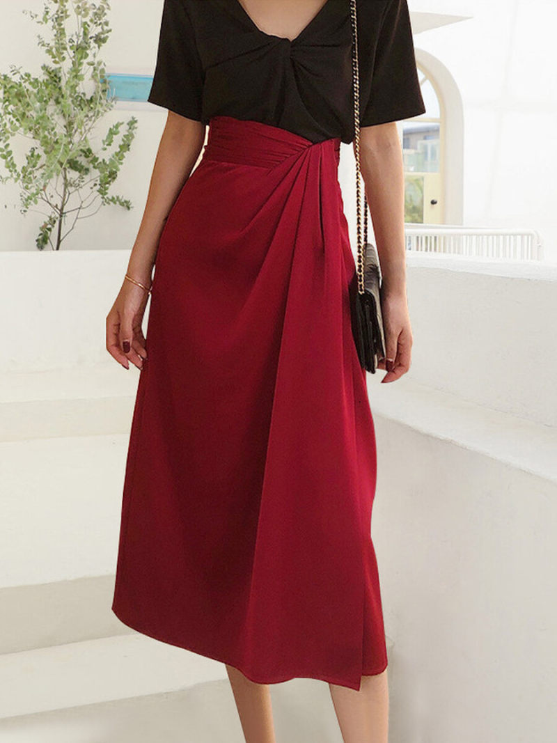 High Waist Drape    Skirt With Split  At Front