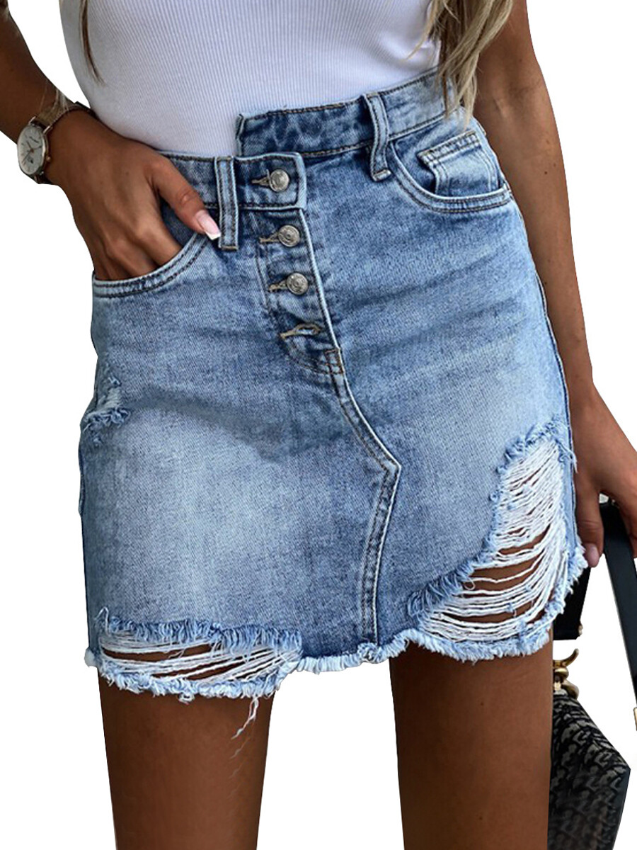 Denim Mini Skirt With Break On Front - moodylime