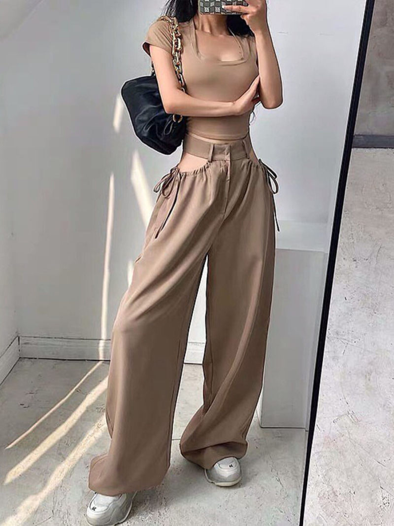 Tall waist hollow out casual pants