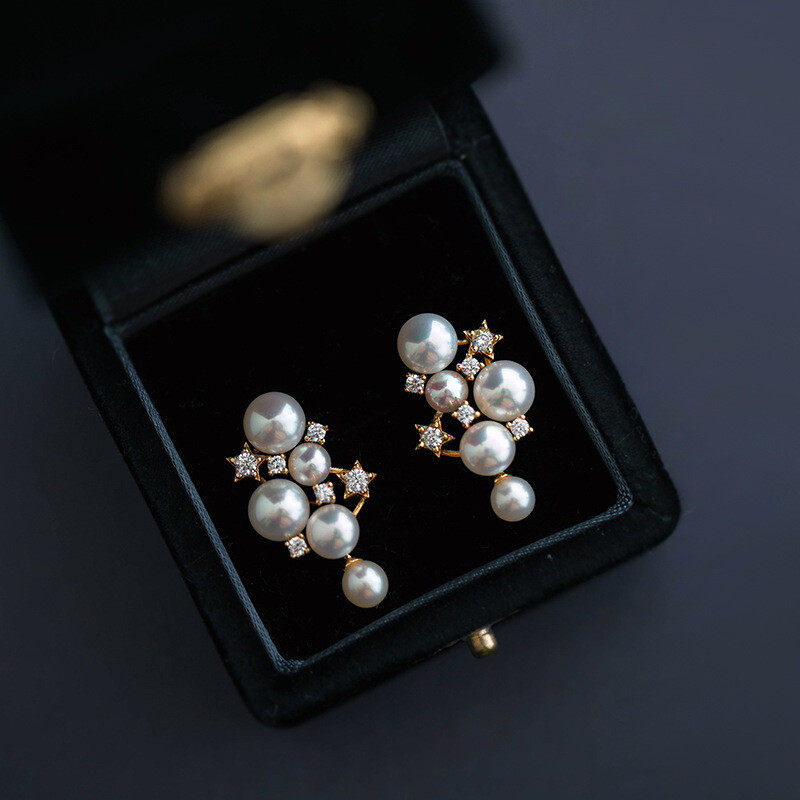 Faux pearl decor zircon tassel earrings