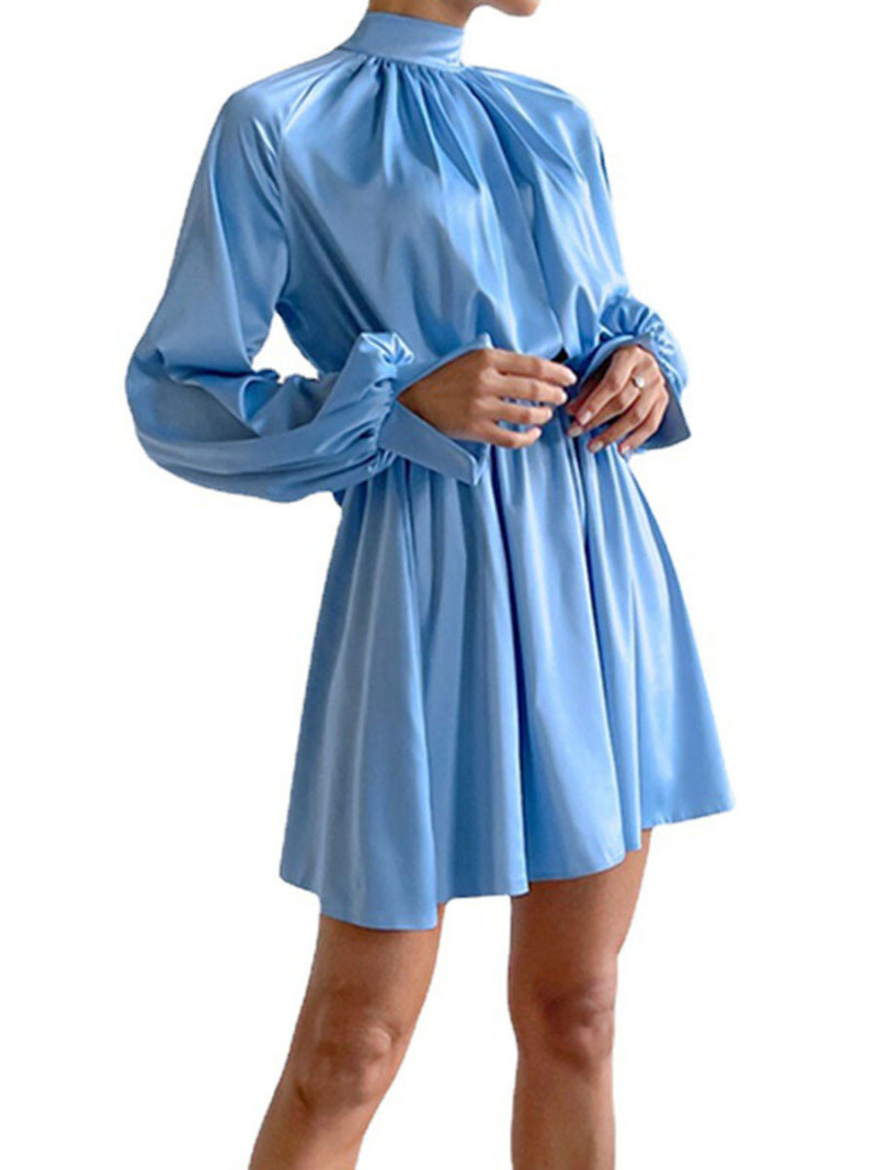 The blue color satin dress