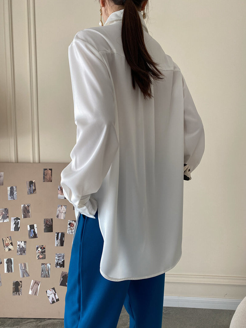 Oversized Long Sleeves Collar Slip  Blouse
