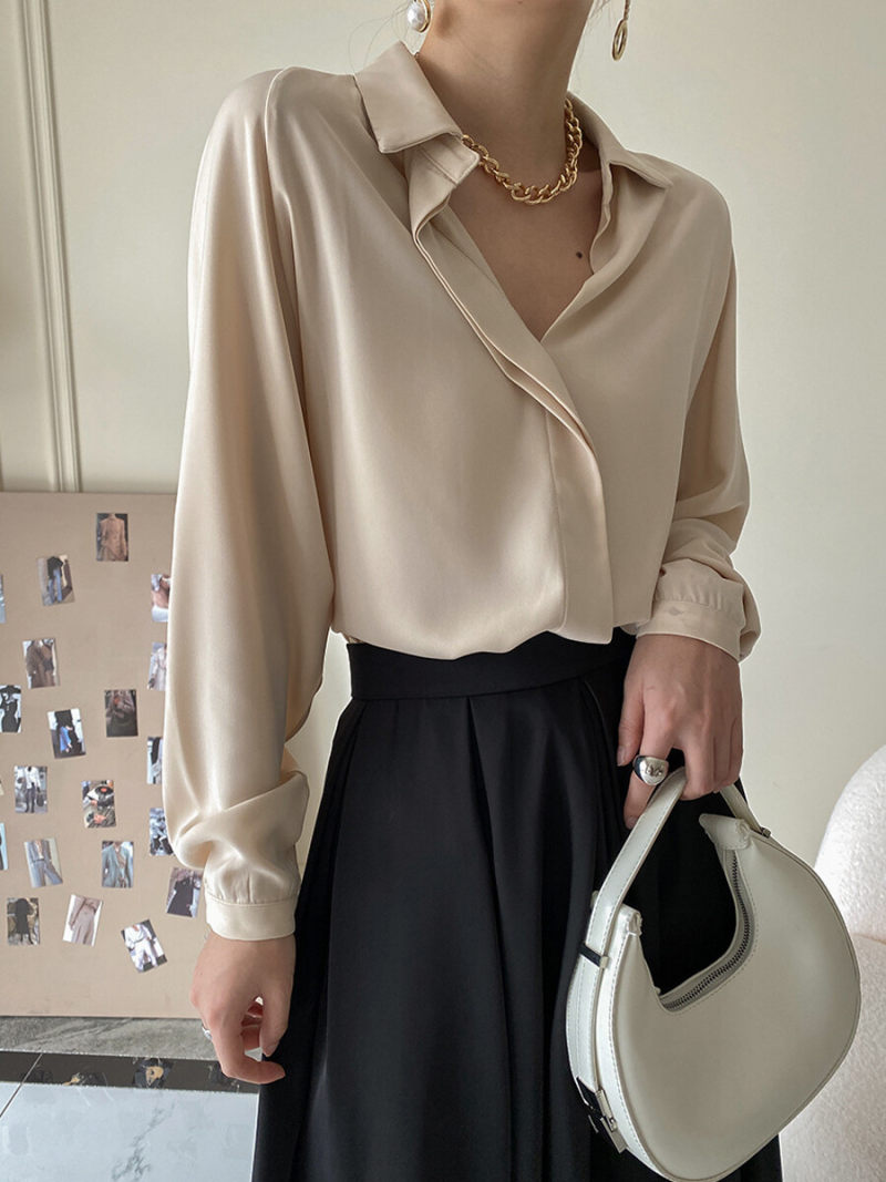 Oversized Long Sleeves Collar Slip  Blouse