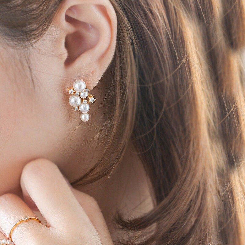Faux pearl decor zircon tassel earrings