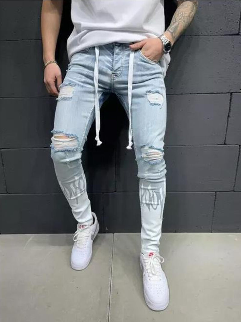 Skinny Jeans In Flat Mid Wash blue With Tie Details