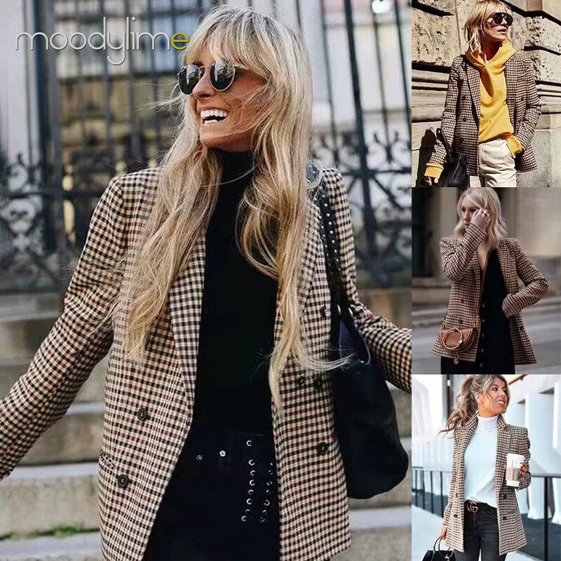 Gingham Square Double Breasted Blazer