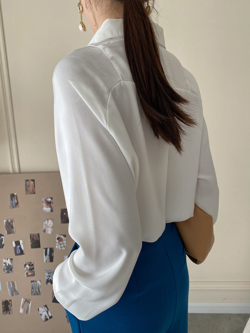 Oversized Long Sleeves Collar Slip  Blouse