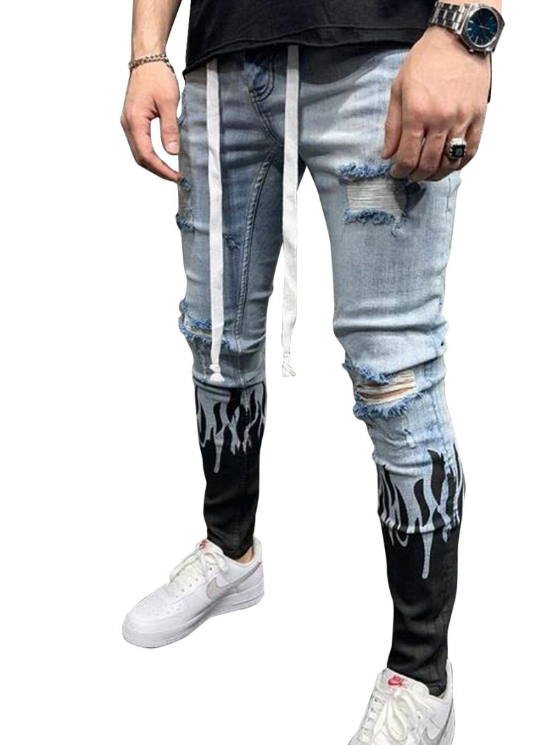 Skinny Jeans In Flat Mid Wash blue With Tie Details