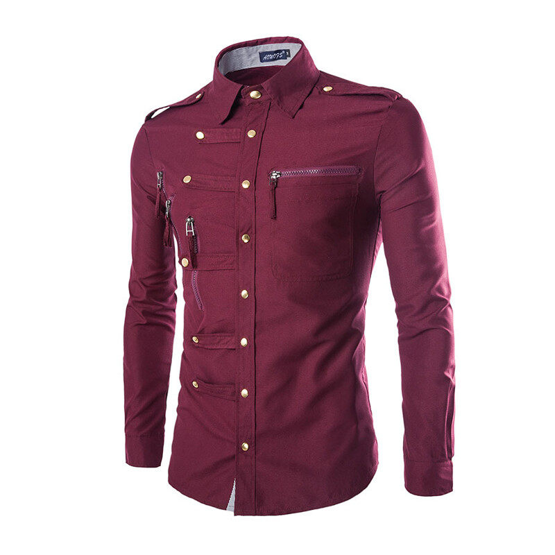 Worker Shirt In Black With Zipper Pockets On Front