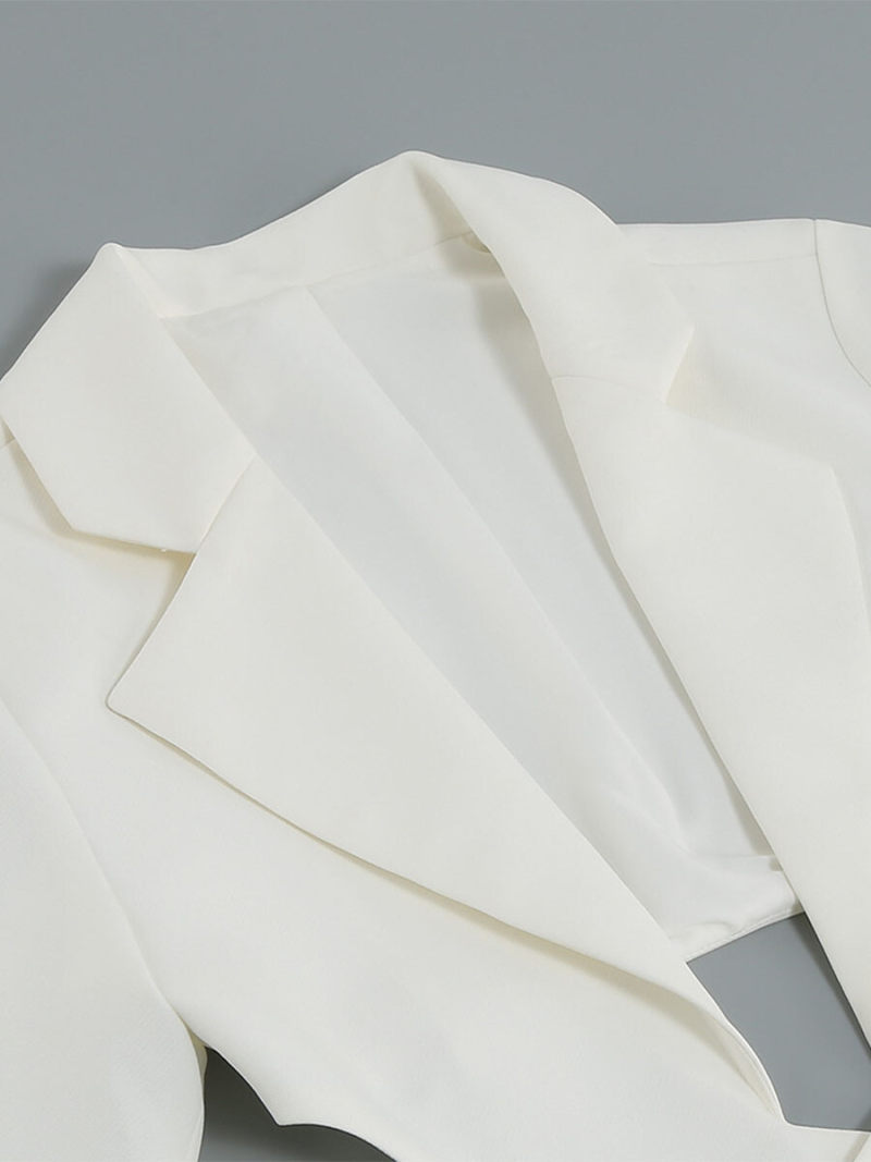 White long-sleeved v-neck small two-piece suit a skirt