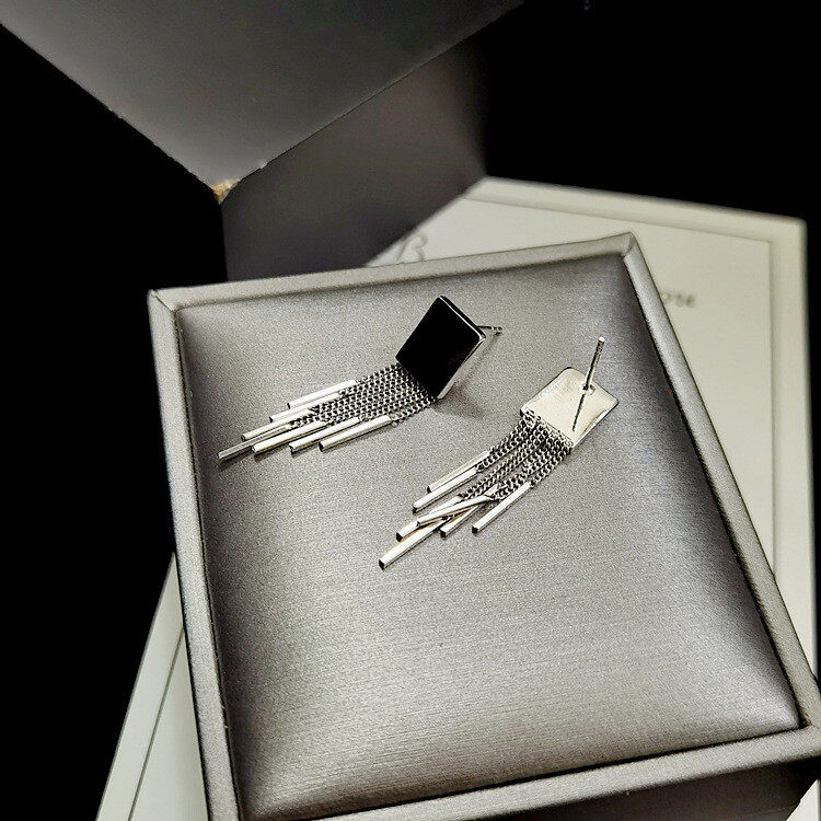 1pair crystal decor tassel drop earrings