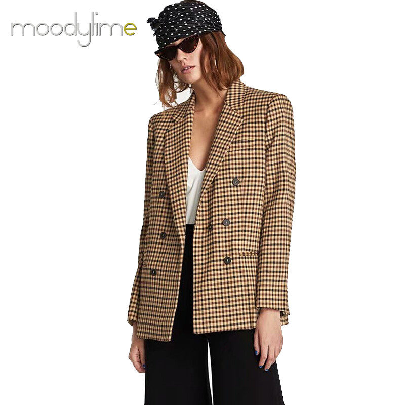 Gingham Square Double Breasted Blazer